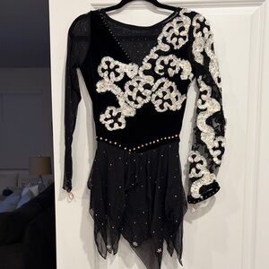 Black and White Embellished Figure Skating Dress
